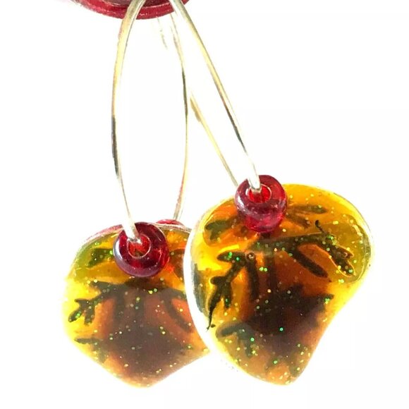Gold Leaf Earrings Fall Thanksgiving Autumn Tree Leaves Halloween Harvest Plated - Picture 3 of 8